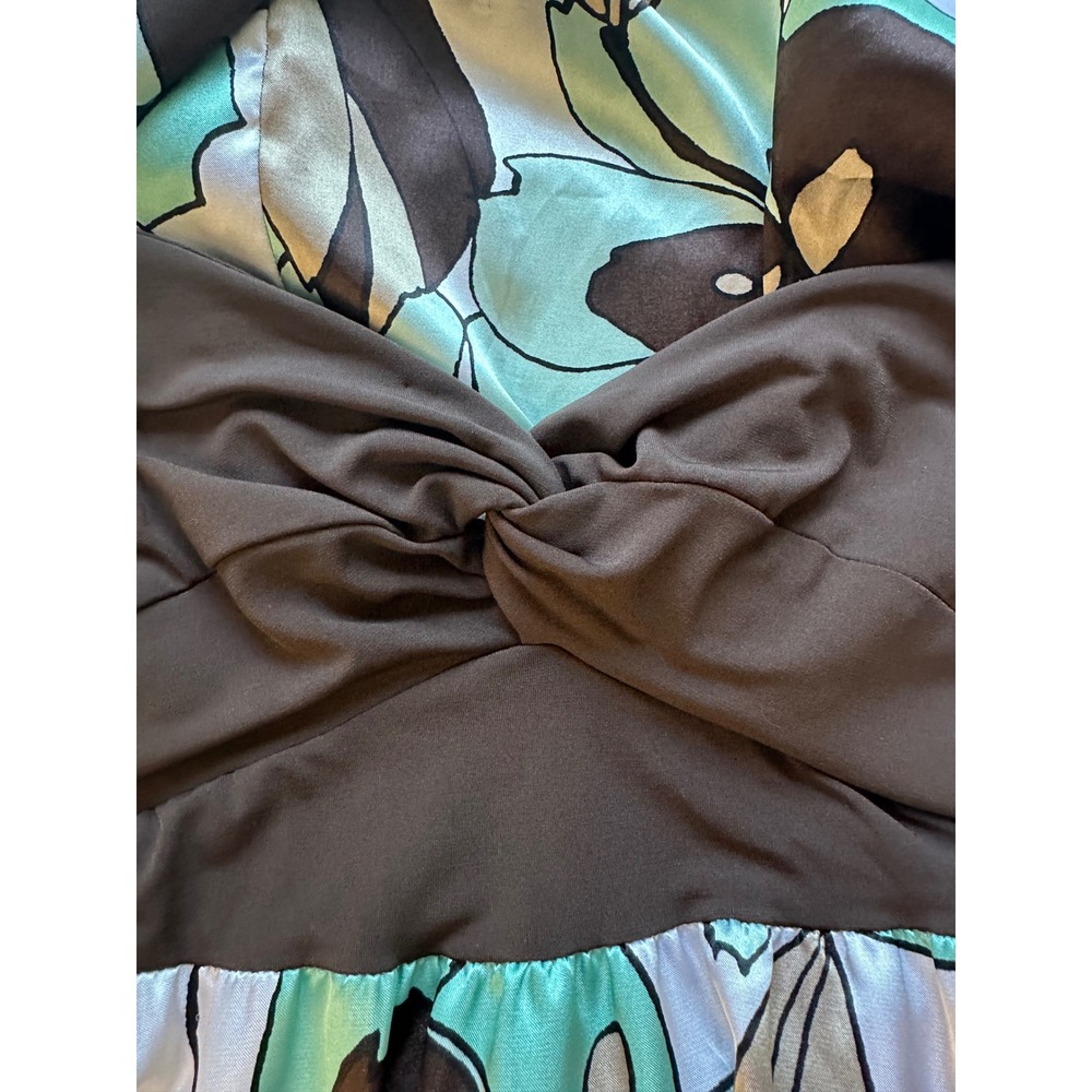 Candie's Y2K Floral Maxi Dress XL Brown Aqua Empire Waist Satin 2000s Boho Indie - Picture 9 of 11